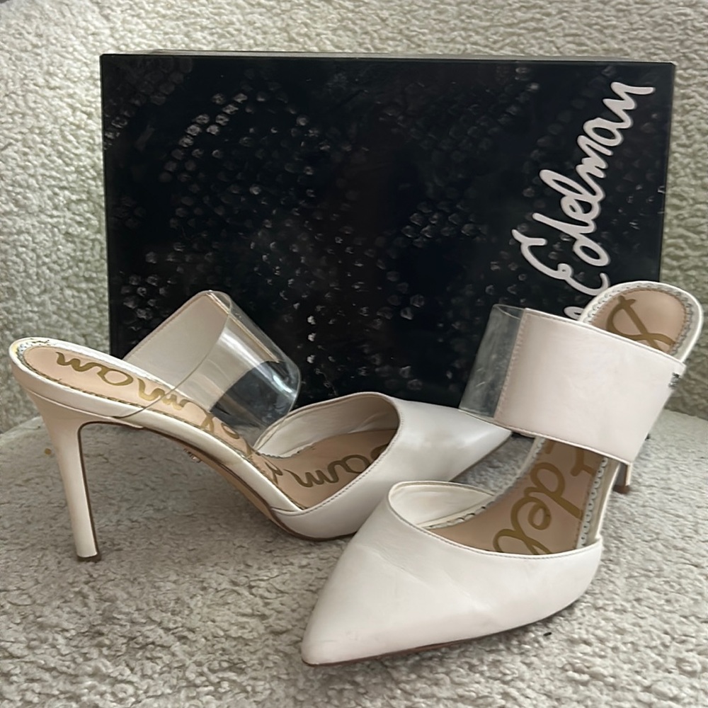 Sam Edelman white leather heels